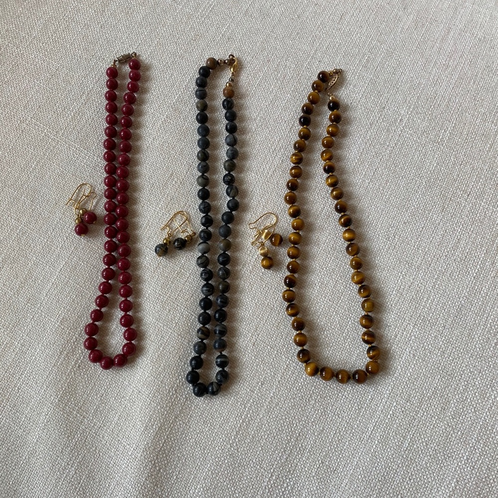 Set of 3 beaded necklaces and matching earrings